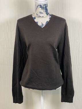 NWT Calvin Klein Women's Extra Fine Merino Wool V-Neck Sweater Brown Size M